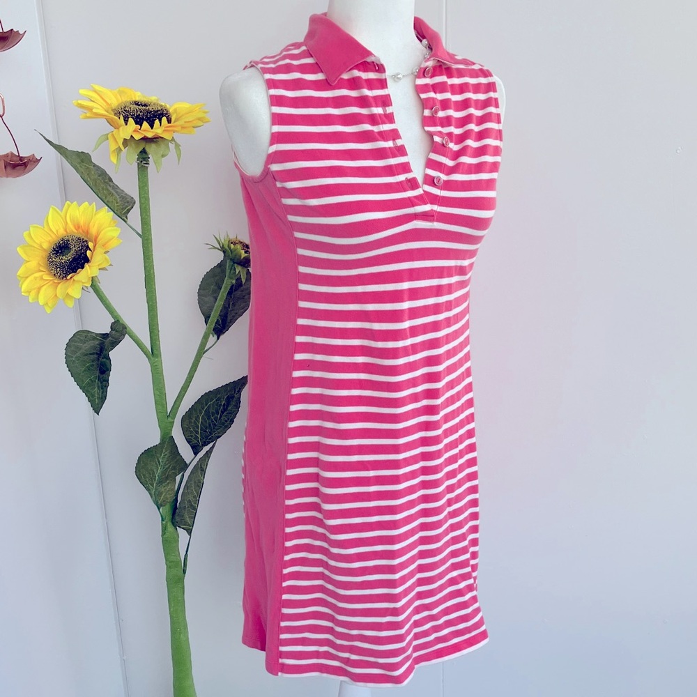 Lands' End Bubblegum Pink and White Polo Style Preppy Mini Tank Dress